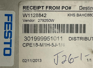 Festo CPE18-M1H-5J-1/4 5/2 way Pneumatic Valve w/24 VDC Coils 163143