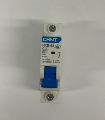 Chint  NXB-63-C20  1 Pole  20 Amp Circuit Breaker  230 VAC
