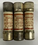 Shawmut OT-10 One-Time Lot of 3 10-Amp Fuses Silver Plated 250V-1
