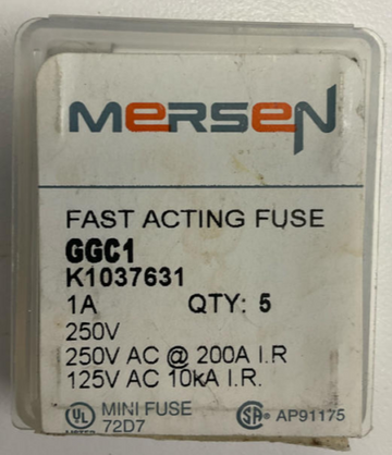 Mersen GGC1  1-Amp Fast Acting Fuses 125/250 VAC 5-Pack - 0