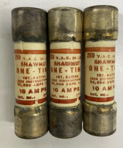 Shawmut OT-10 One-Time Lot of 3 10-Amp Fuses Silver Plated 250V