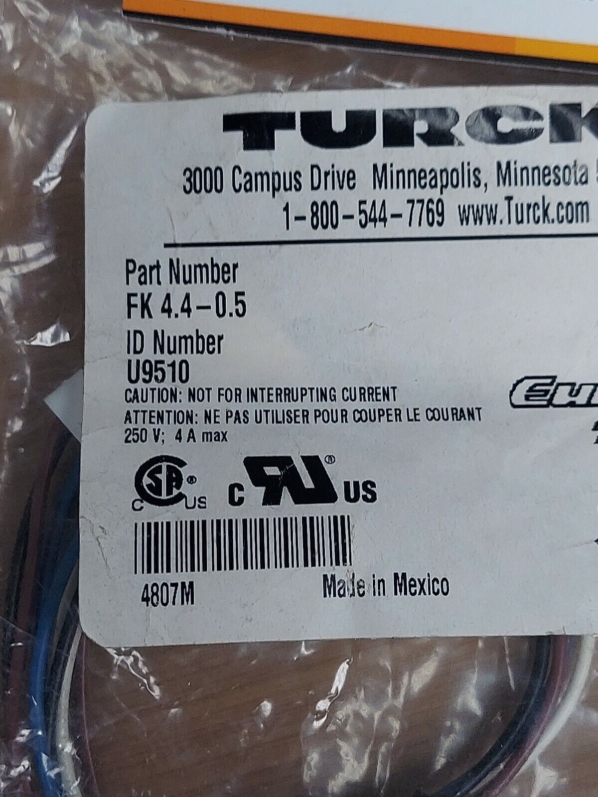 Turck  U9510 FK 4.4-.05 EuroFast Receptacle (GR126)