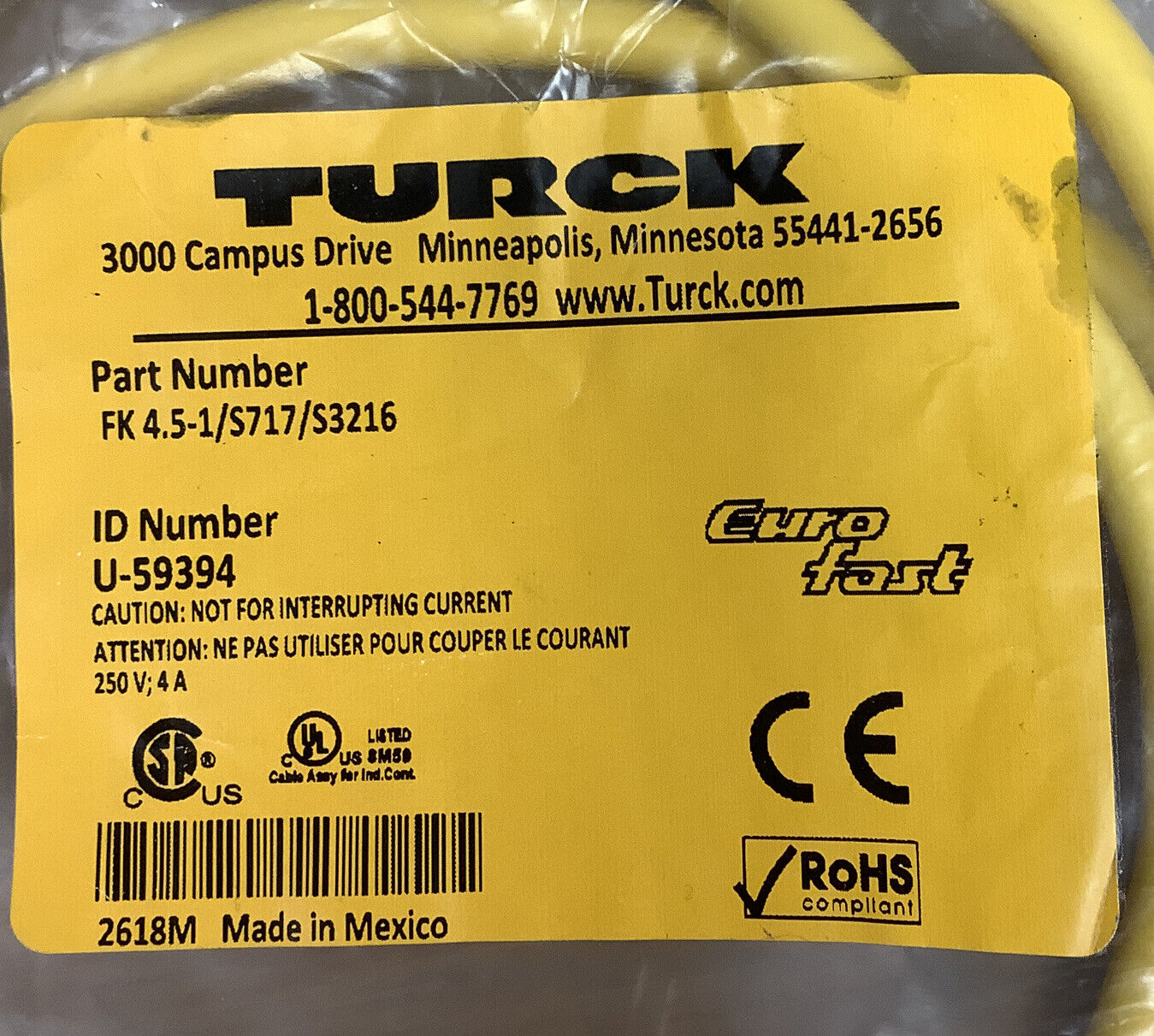 Turck FK4.5-1/S717/S3216 EURO FAST Cable/Cordset U-59394  (GR127) - 0