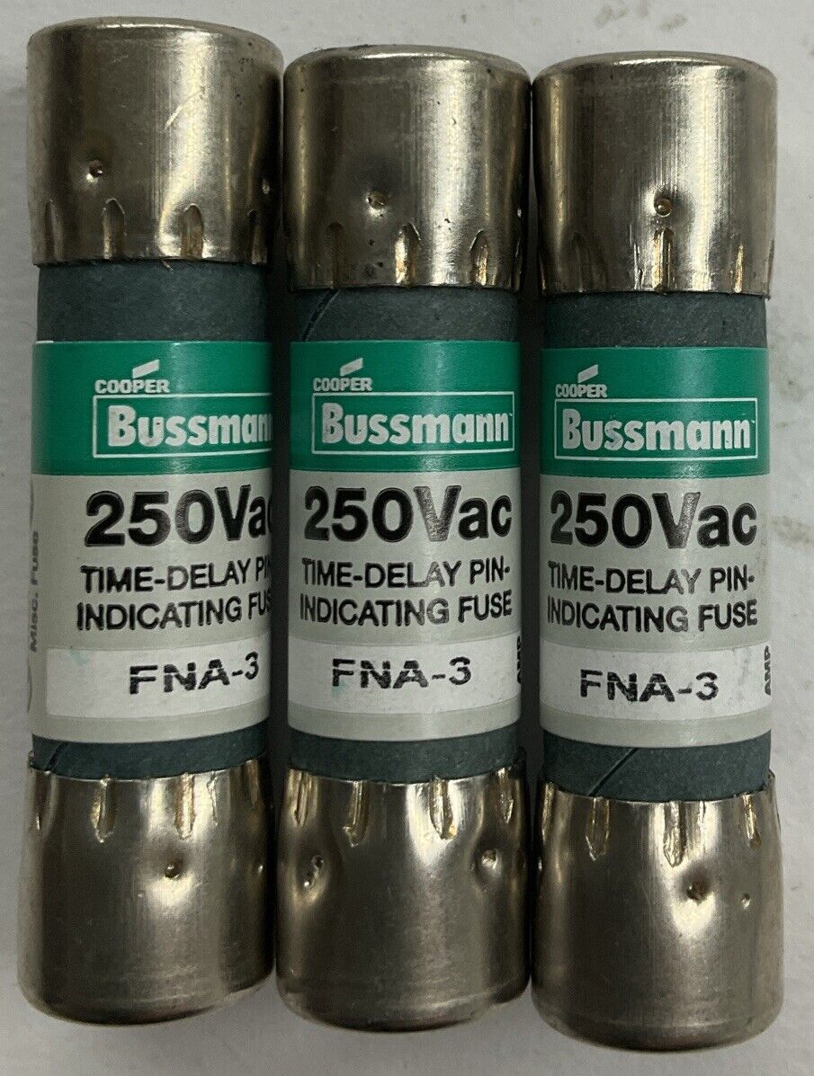 Bussman FNA-3 Lot of 3 Time Delay Pin Indicating Fuses 3A (RE 151) - 0