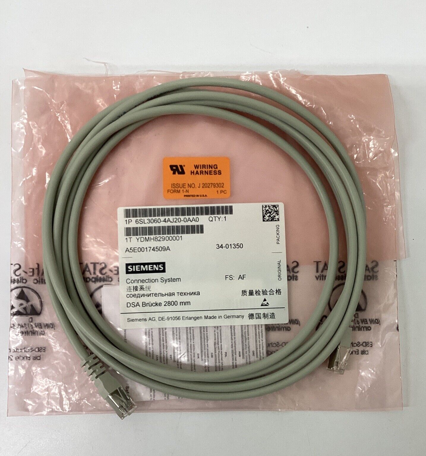 Siemens 6SL3060-4AJ20-0AA0  D-Cliq Cable 2.8 meters (BL269) - 0