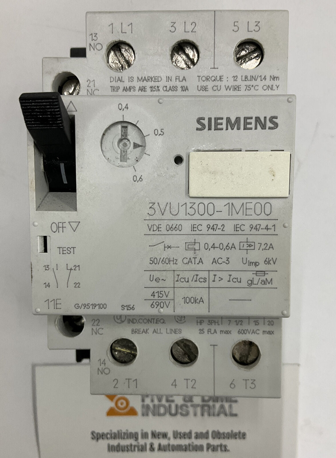 Siemens 3VU1300-1ME00 Circuit Breaker 0.4-0.6A (CL138) - 0
