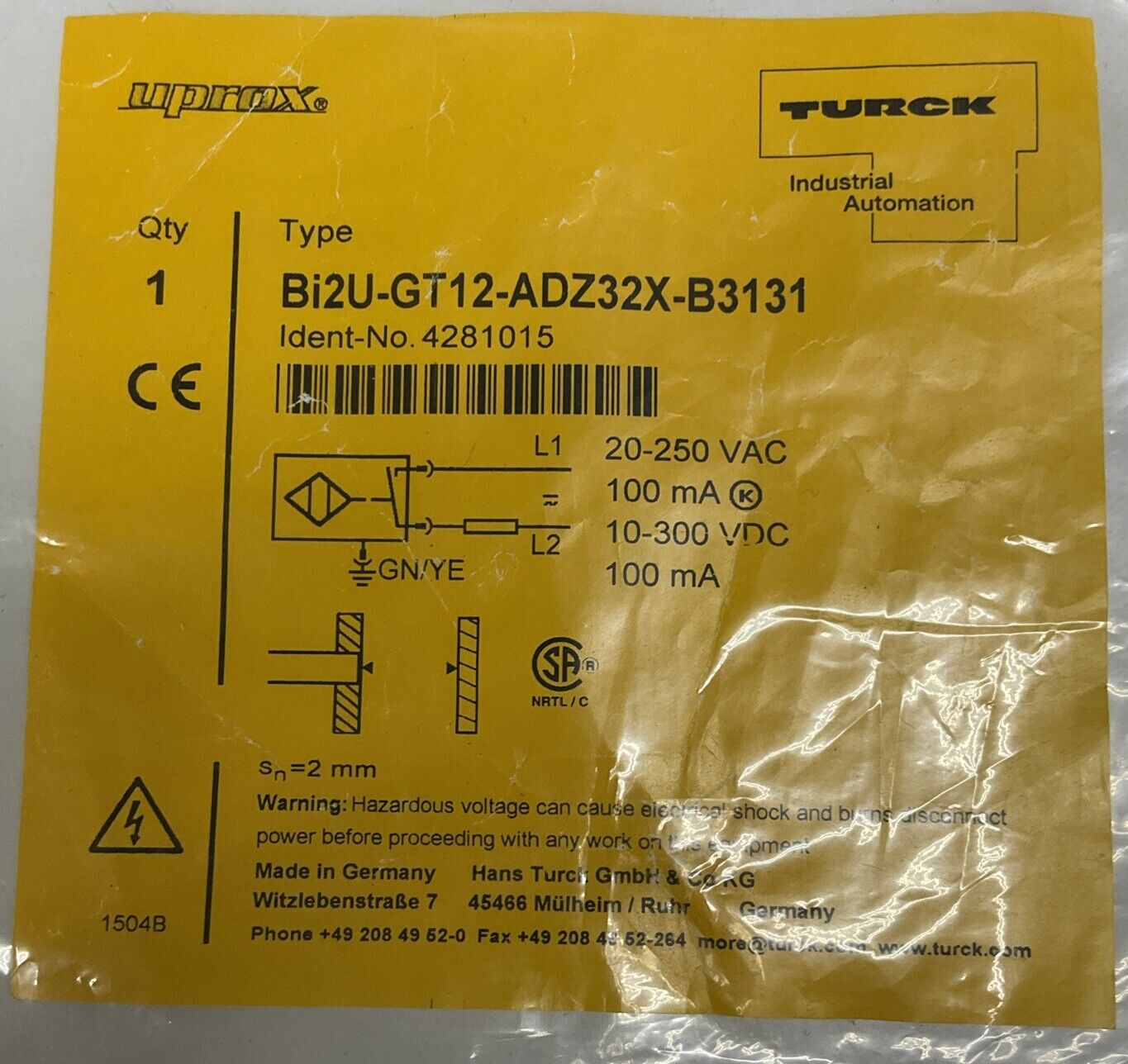 Turck BI2U-GT12-ADZ32X-B3131 Proximity Sensor 4281015  (BL130) - 0