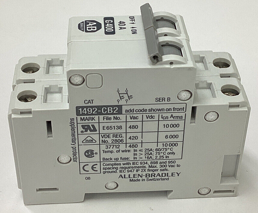 Allen Bradley 1492-CB2G400 New Ser. B DIN Mount Circuit Breaker 40 Amp (BL104) - 0