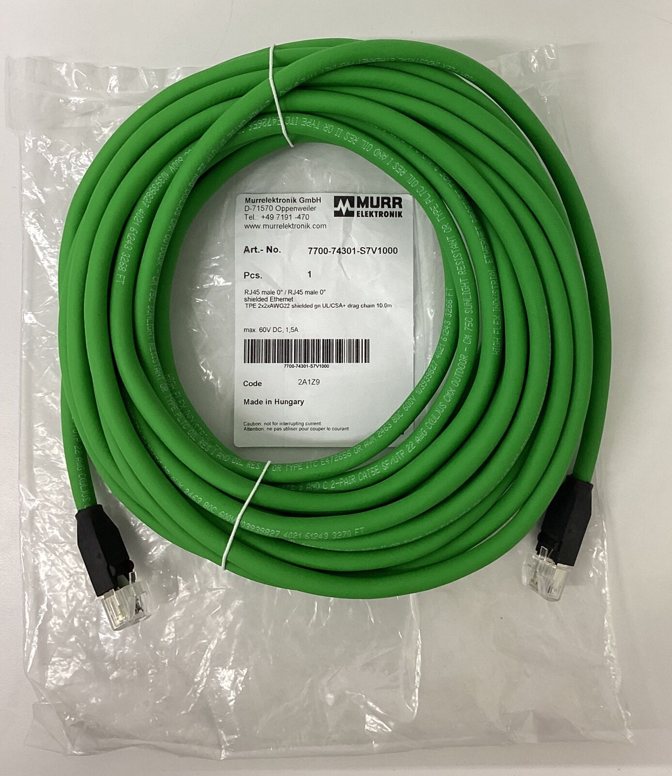 Murr 7700-74301-S7V1000 RJ45 Male/Male Ethernet Cable 10M (CBL152)