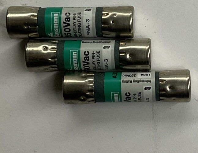 Bussman FNA-3 Lot of 3 Time Delay Pin Indicating Fuses 3A (RE 151)