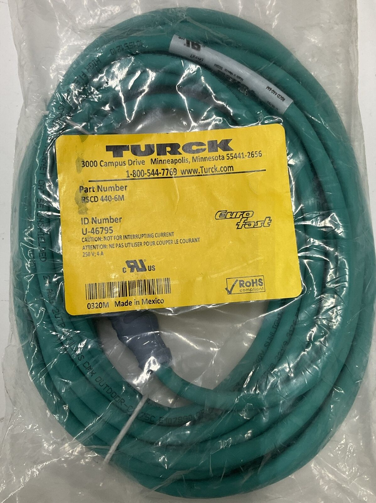 Turck RSCD 440-6M U46795 EuroFast Network Cable Male to 4-Wire (CBL154) - 0