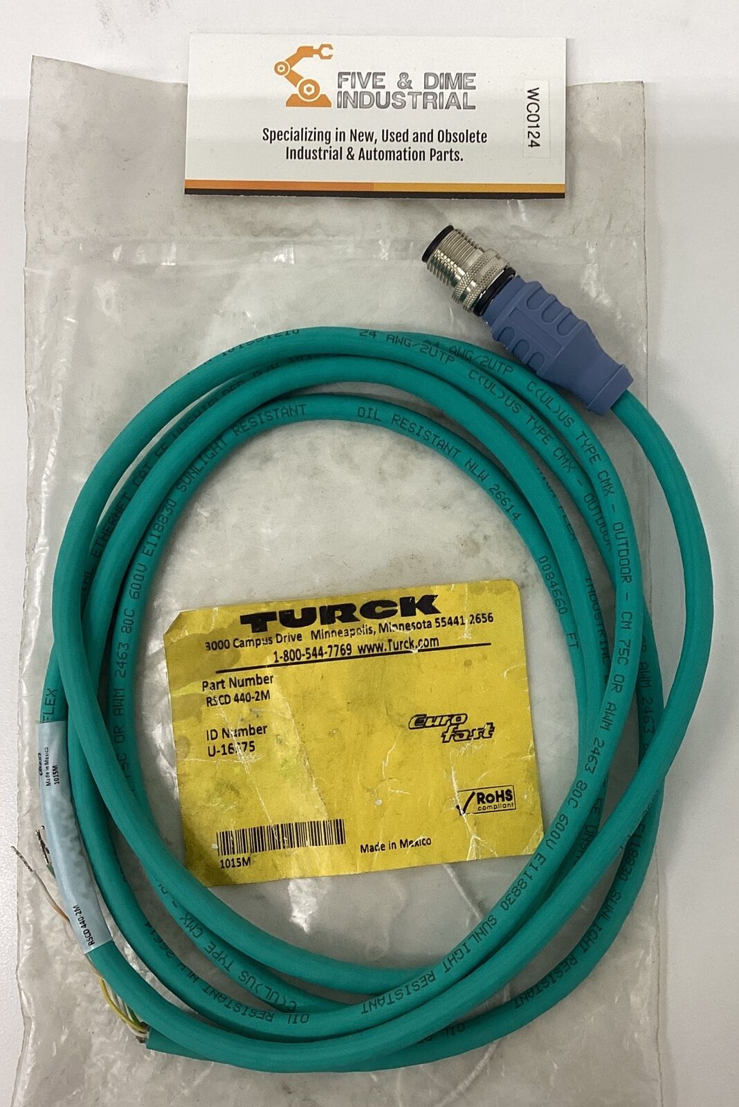 Turck RSCD 440-2M Network Cable 4-Pin to Wire 2-Meters NEW (CL186)