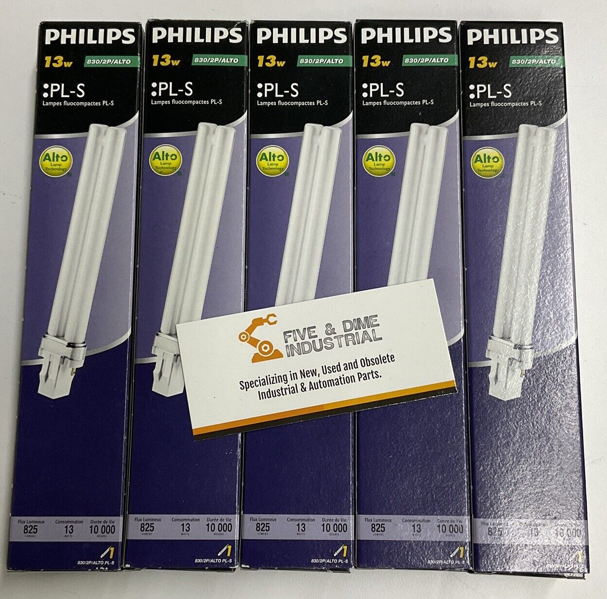 Philips 830/2P PL-S 13W 5 Pack Compact Fluorescent Lamps GX23 3000K (YE271)