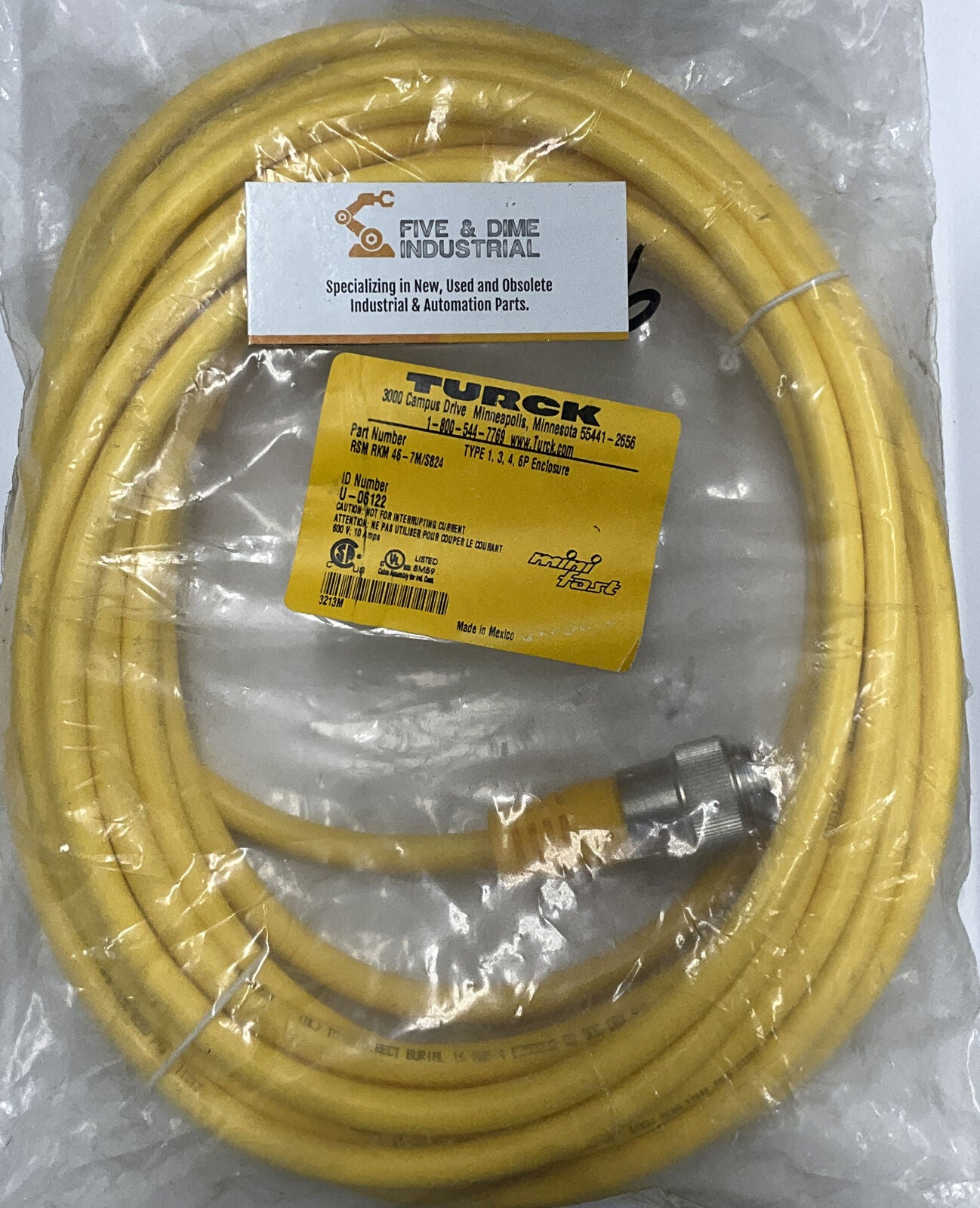 TURCK RSM RKM 46-7M/S824 New Mini Fast Cable 7 Meters 4-Pin U-06122 (CBL140)