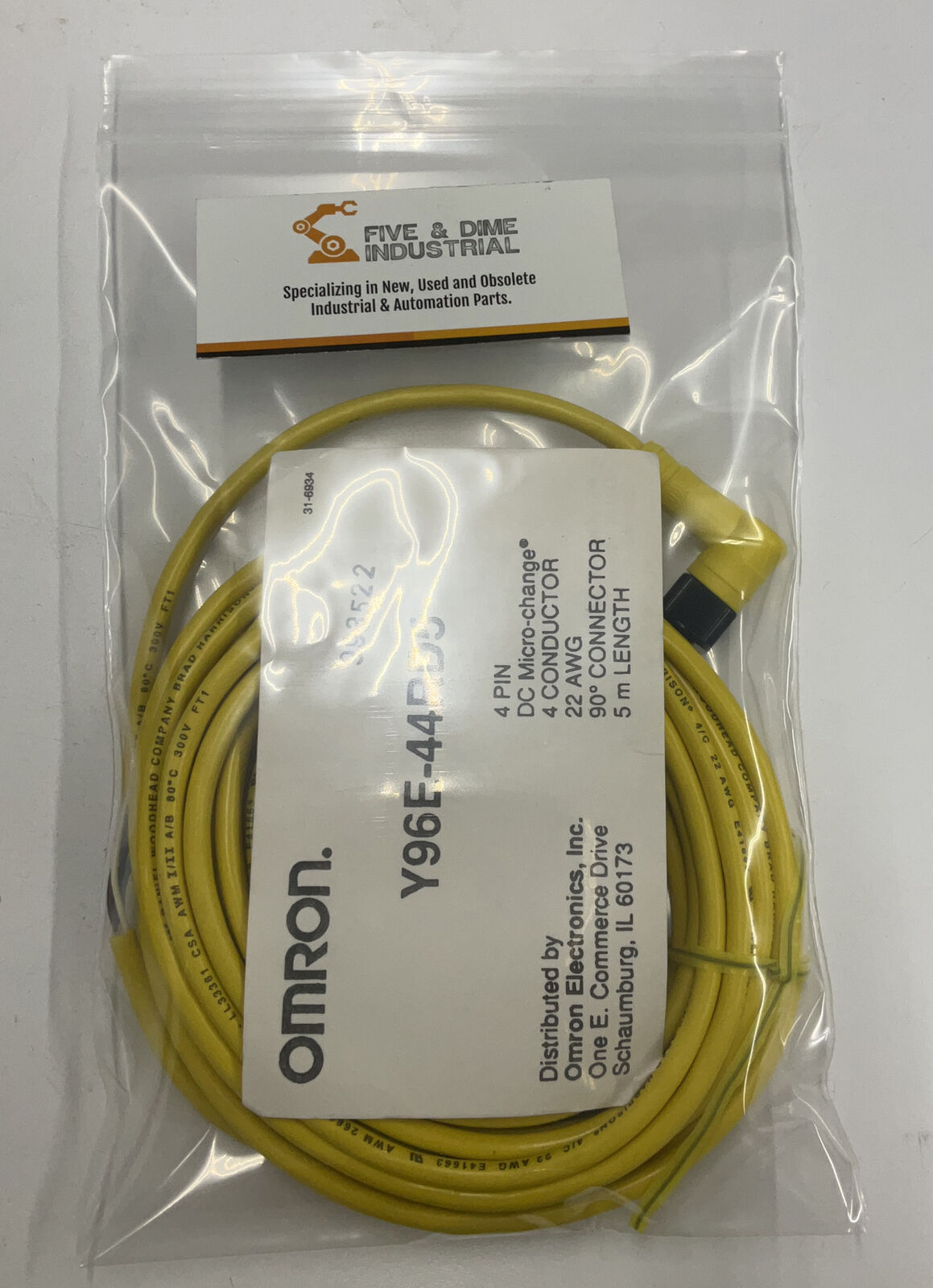Omron Y96E-44RD5 4-Pin DC Micro-Change 90° Connector 5 Meters (YE169)