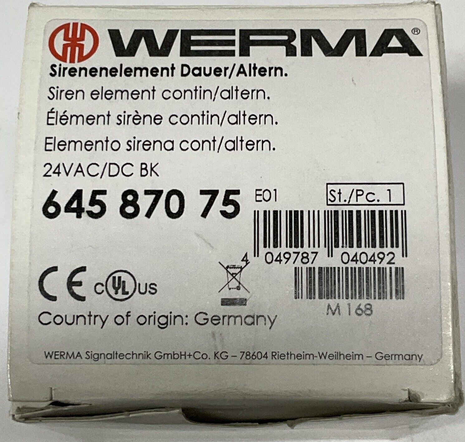 Werma 645.870.75 Siren Alarm Element 24VAC/DC Black 645-870-75 (CL388)