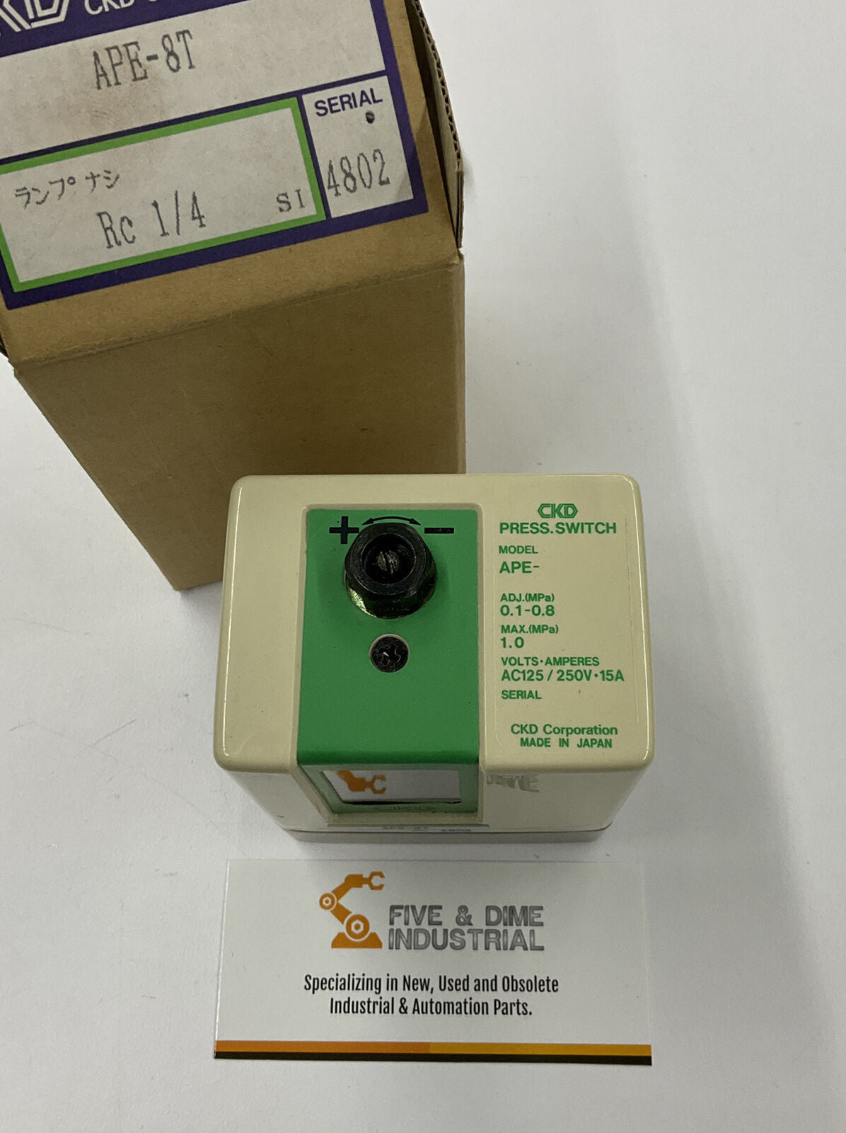 CKD Ape-8T New Pneumatic Pressure Switch 125/250 Vac 15A 0.1-0.8 Mpa (RE232)