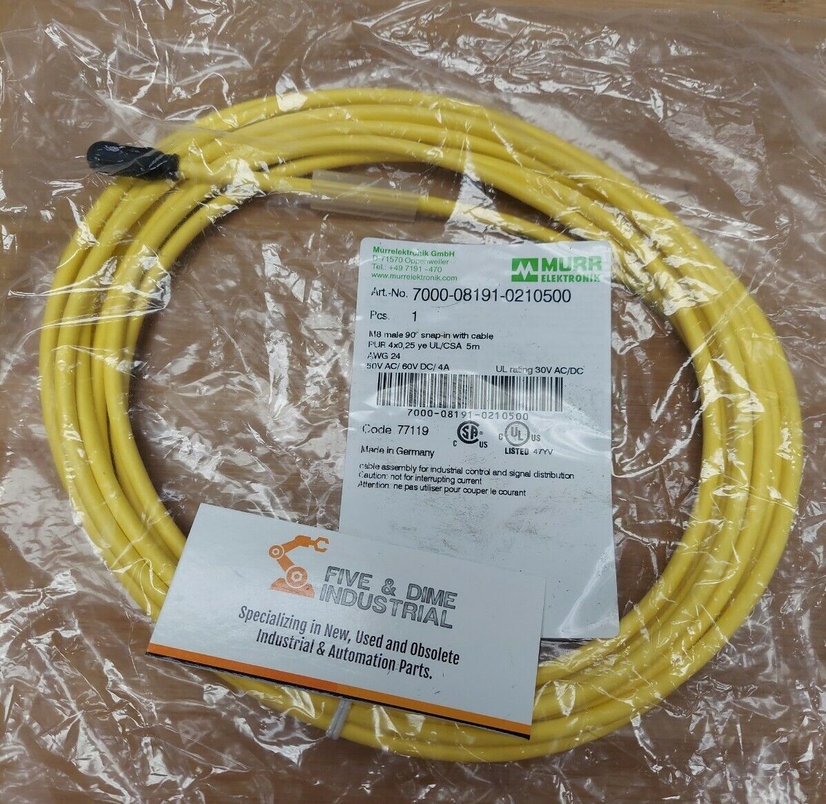 MURR Elektronik 7000-08191-0210500 New M8 Male 90° Snap-In-Cable  (CBL100)