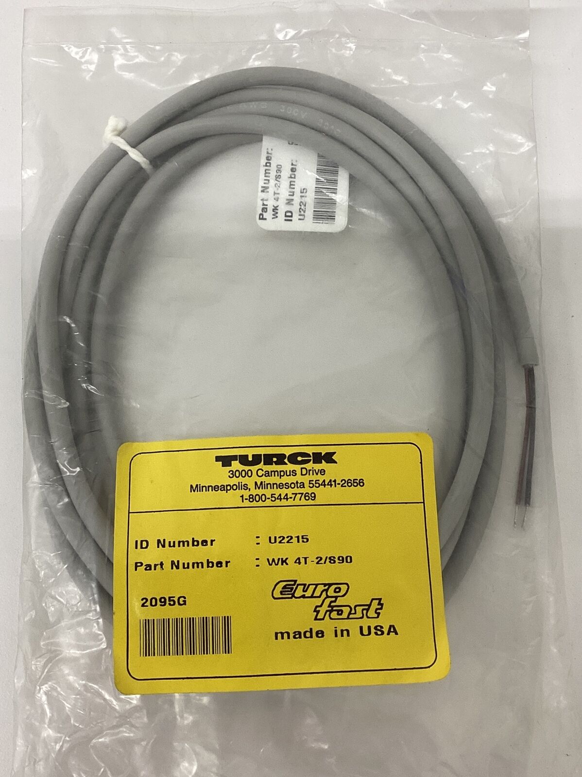 Turck WK 4T-2/S90 / U2215 EuroFast 3-Wire 90 Degree Single-End Cable 2M (CBL104)