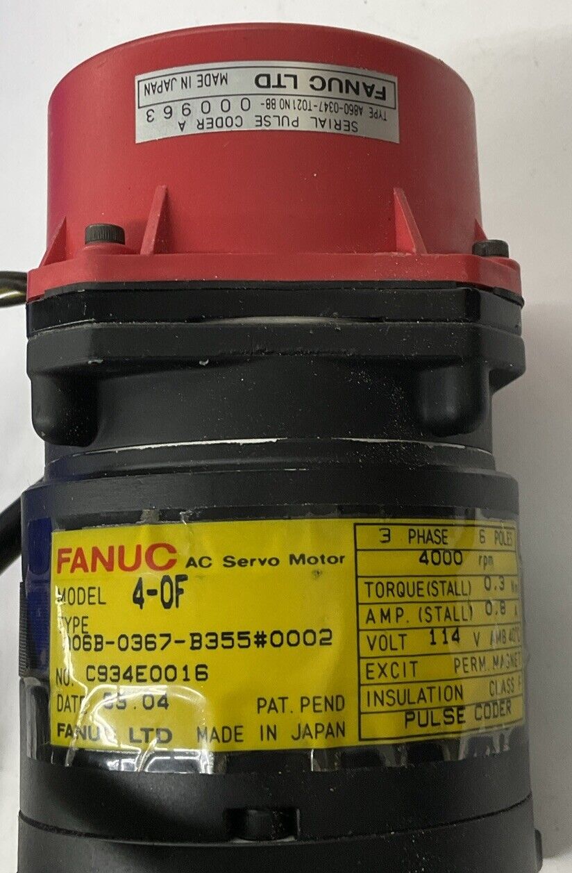 Fanuc A06B-0367-B355#0002 AC SERVO MOTOR W/ PULSE CODER (BL105)