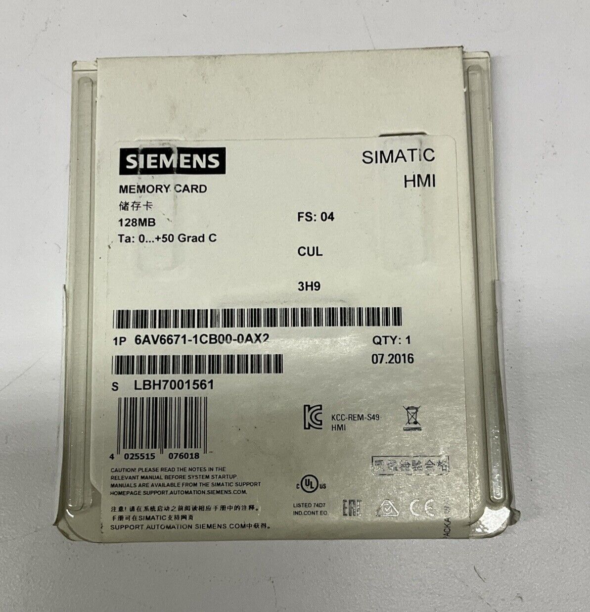 Siemens 6AV6671-1CB00-0AX2 128MB HMI Memory Card 128MB (BL288)