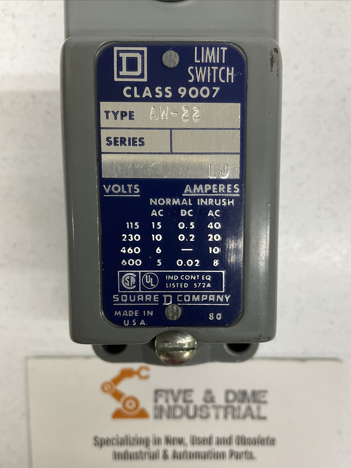 Square D 9007 AW-22 Precision Limit Switch 1 NO, 1 NC 600V  (BL204)