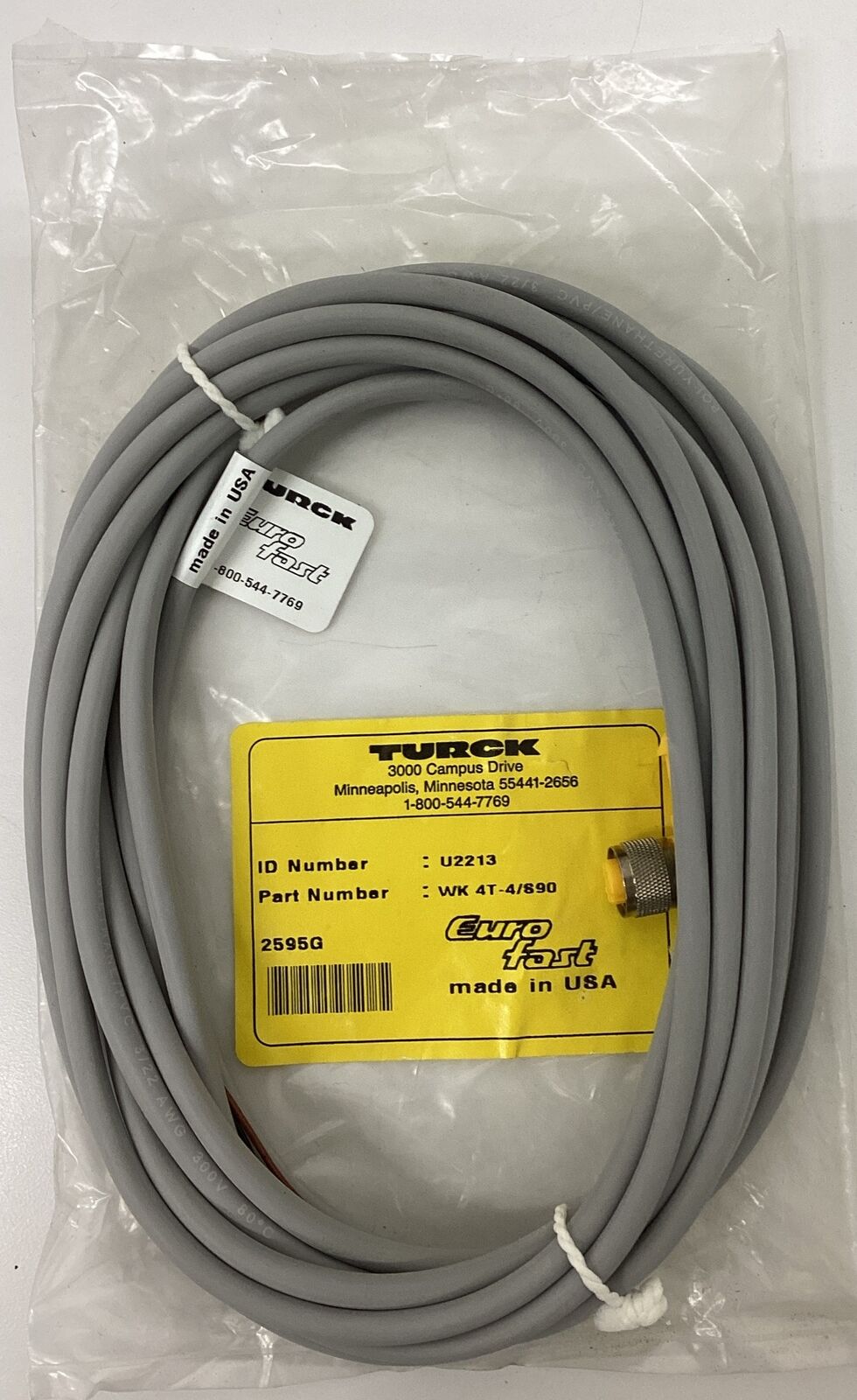 Turck WK4T-4/S90 / U2213 M12 Female 3-Wire Single End 90 Degree Cable 4M (RE155)