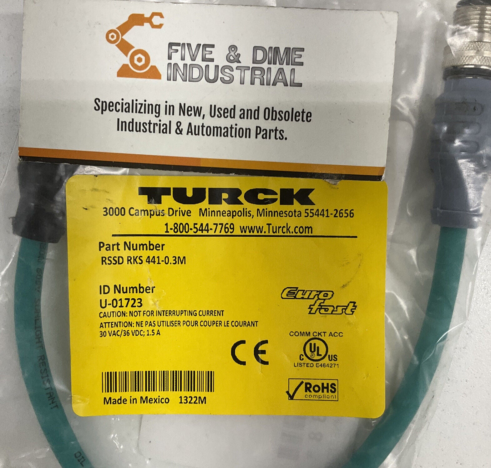 Turck RSSD RKS 441- 0.3M Eurofast Double End Cordset U-01723 (BL161) - 0