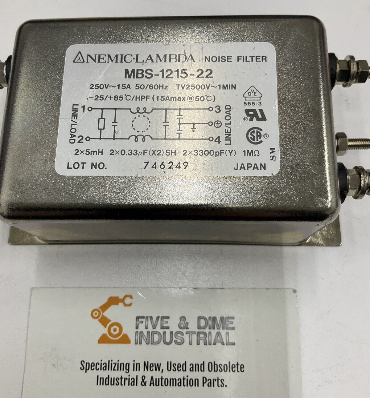 Nemic Lambda MBS-1215-22 Noise Filter 250VAC 15A (CL149) - 0