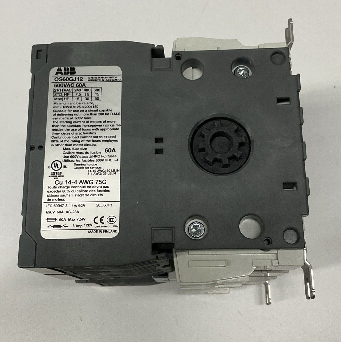 ABB OS60GJ12 Fusible Disconnect 60A 3P 600VAC (CL369) - 0