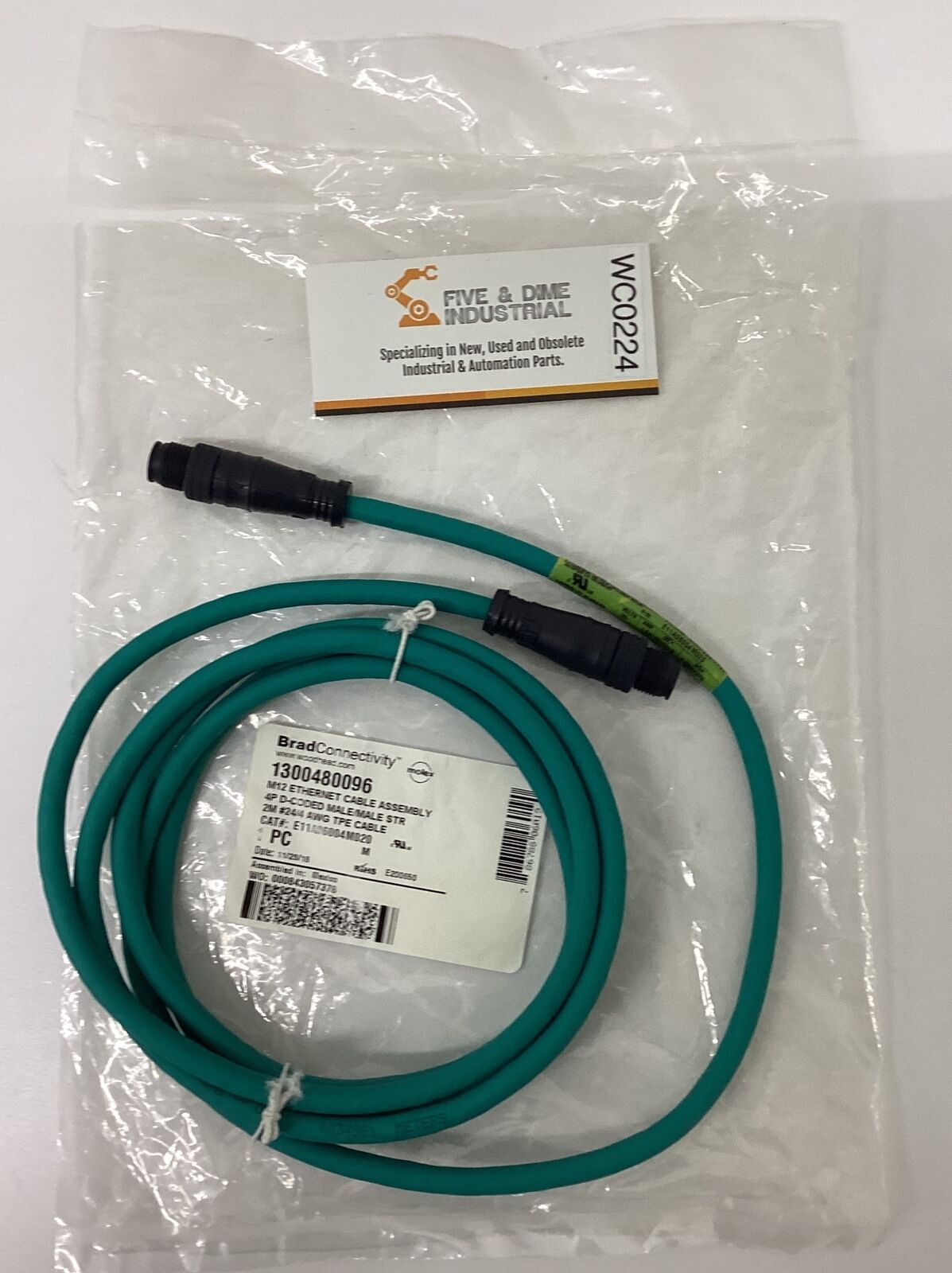 Brad Harrison 1300480096 M12  Male/Male Ethernet Cable 2 Meters (GR185)