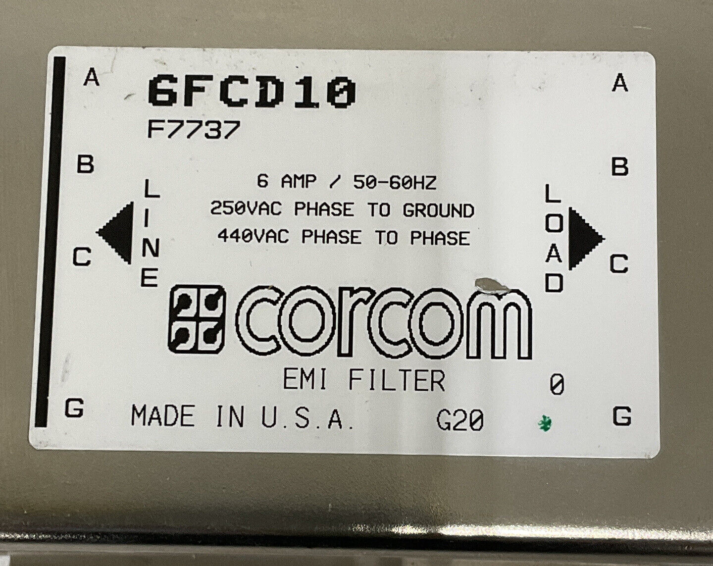 Corcom EMI Filter 6 Amp / 50-60Hz, 250VAC, 440VAC New Surplus (CL321) - 0