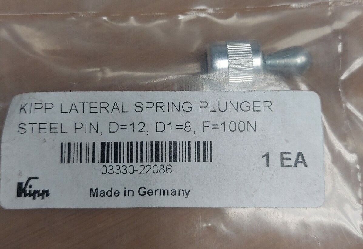 KIPP Lateral Spring Plunger Steel Pin D=12 D1=8, F=100N (YE157) - 0