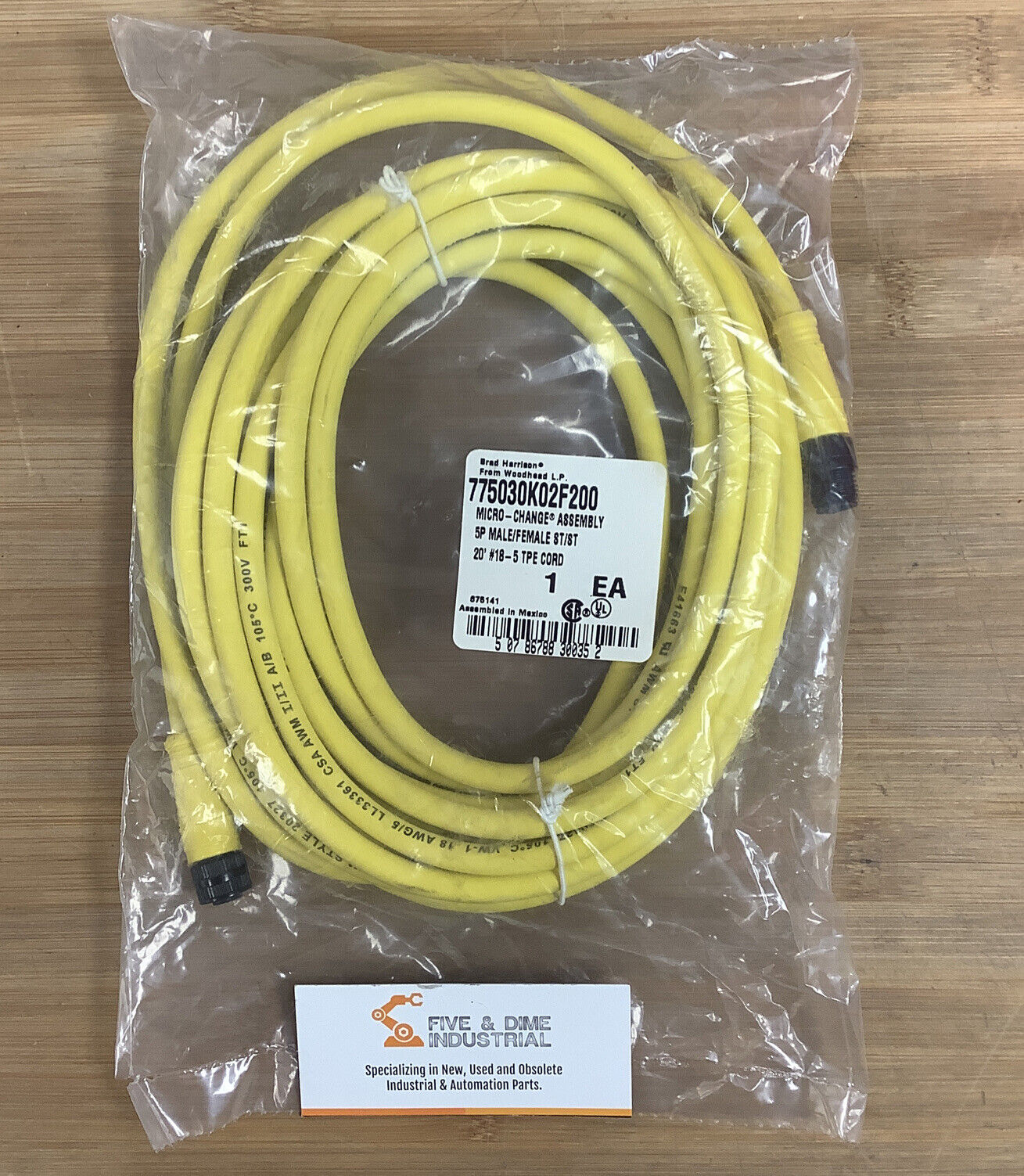 Brad Harrison / Woodhead 775030K02F200 New 5P M/FM 20' ST/ST #18 Cable (CBL122)