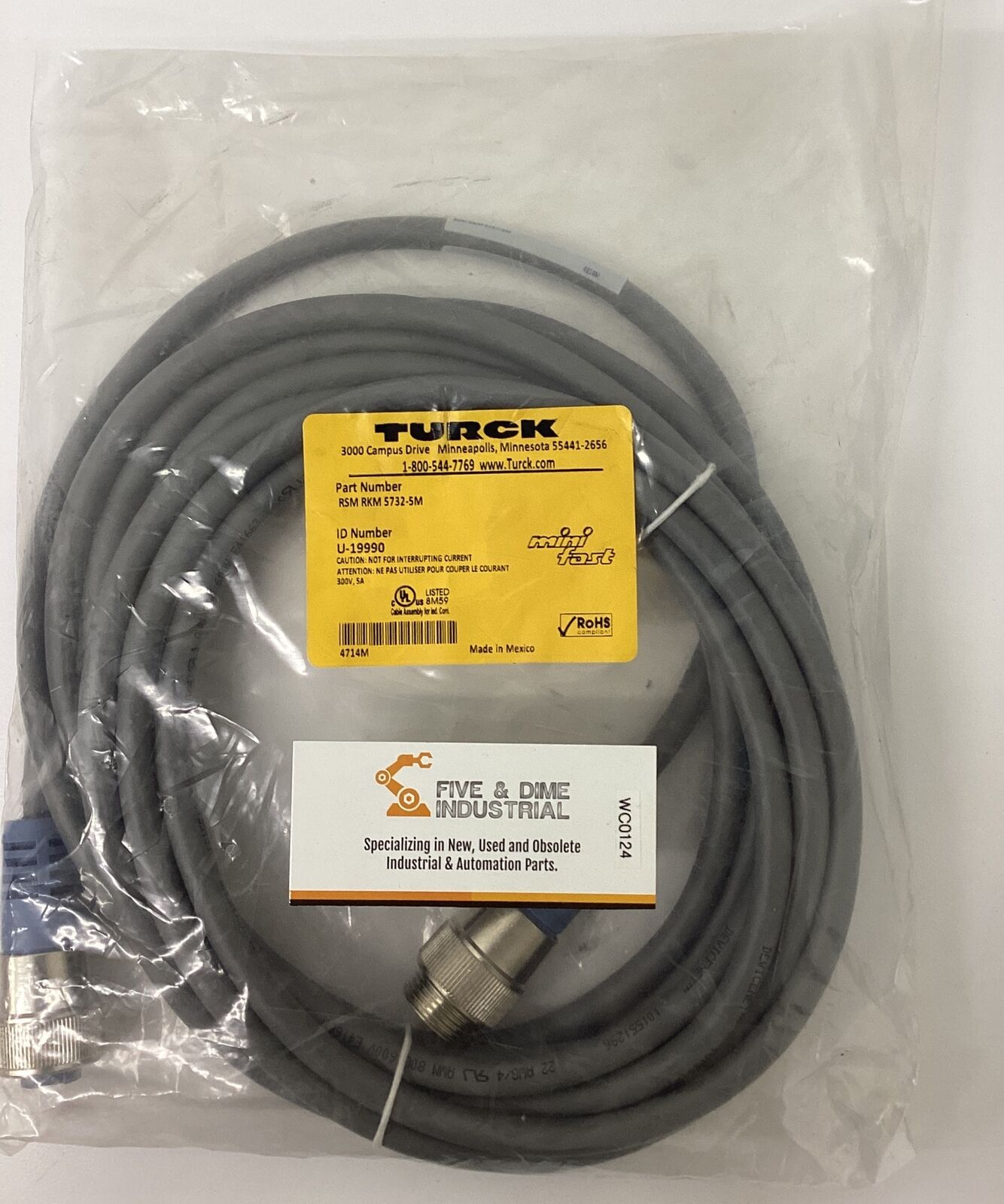 Turck Rsm-Rkm-5732-5M  U-19990 5 Pole Minifast Cable 5 Meters (CBL150)