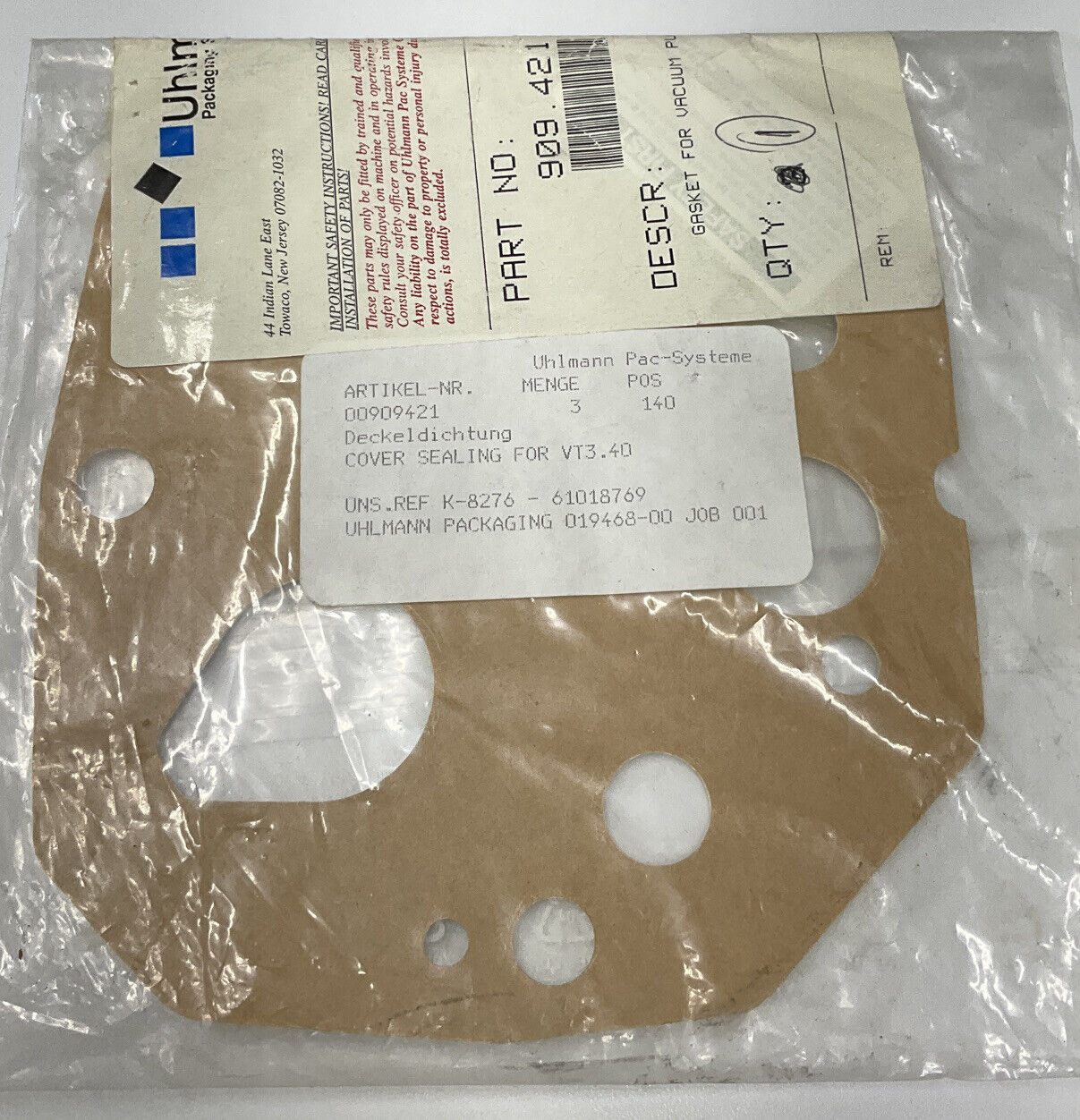 Uhlmann Packaging 909.421 / 00909421 Gasket for VT3.40 Pump (CL214) - 0