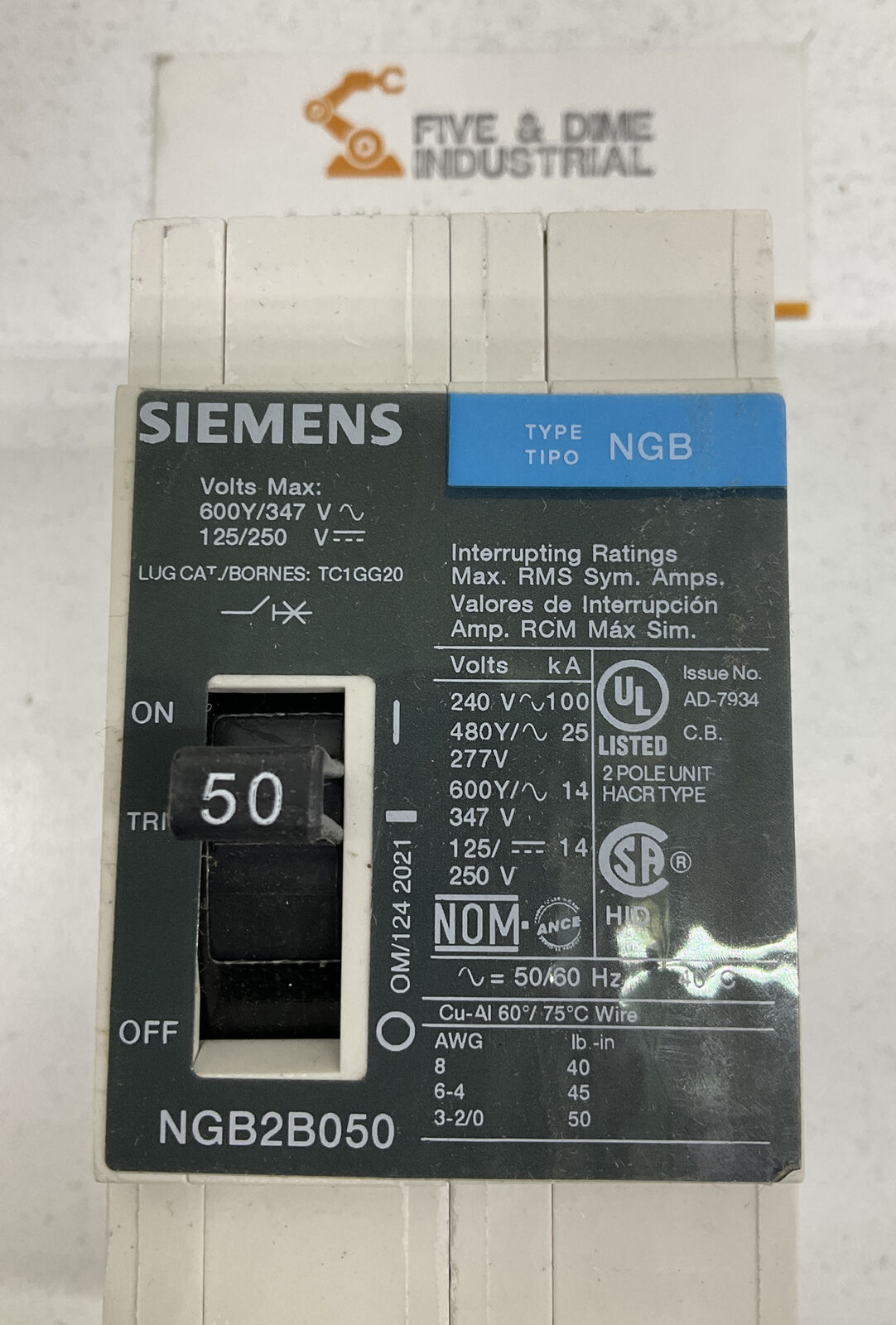 Siemens NGB2B050B  2-POLE 30 AMP 600V 14KA BO CIRCUIT BREAKER (RE251) - 0