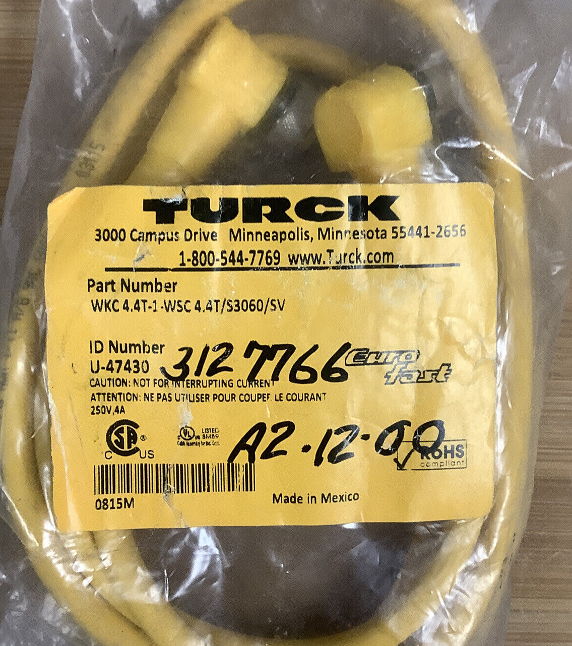Turck WKC4.4T-1-WSC 4.4T/S3060/SV U-47430 Cable  (YE133) - 0
