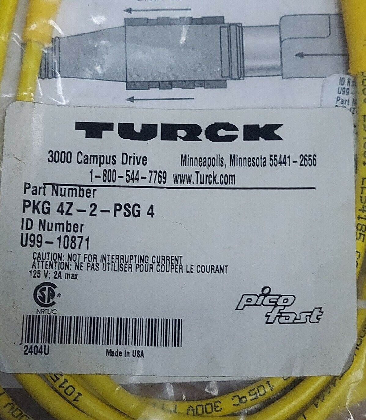 Turck PicoFast PKG 4Z-2-PSG 4 Cable / Cordset U99-10871  (CBL105) - 0