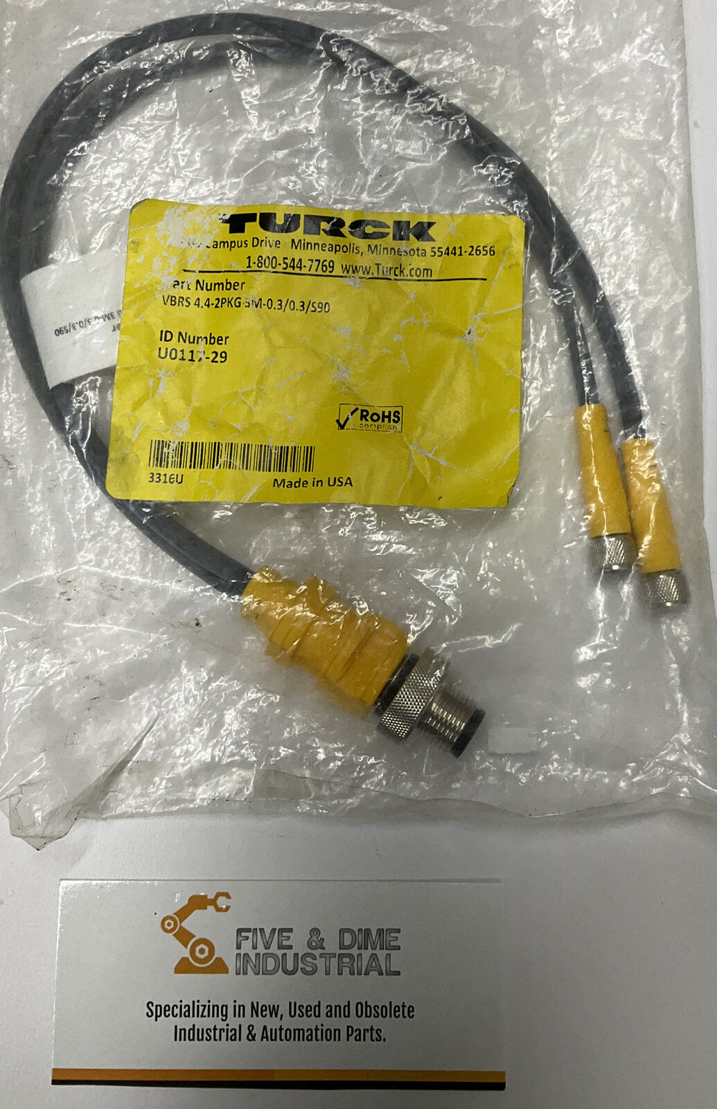Turck VBRS 4.4-2PKG 3M-O.3/0.3/590 UO117-29 Acuator-Sensor Splitter (YE236)
