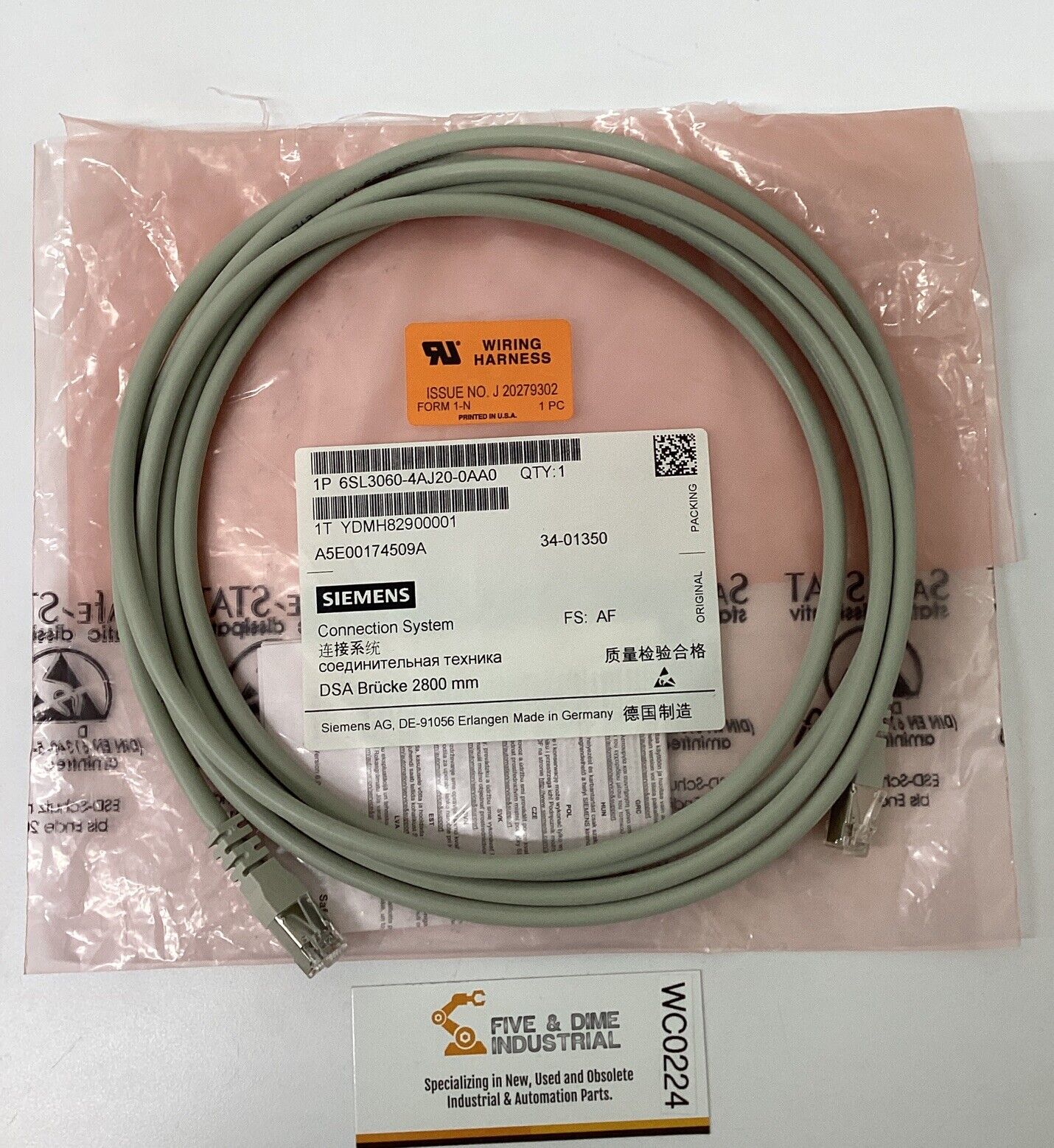 Siemens 6SL3060-4AJ20-0AA0  D-Cliq Cable 2.8 meters (BL269)
