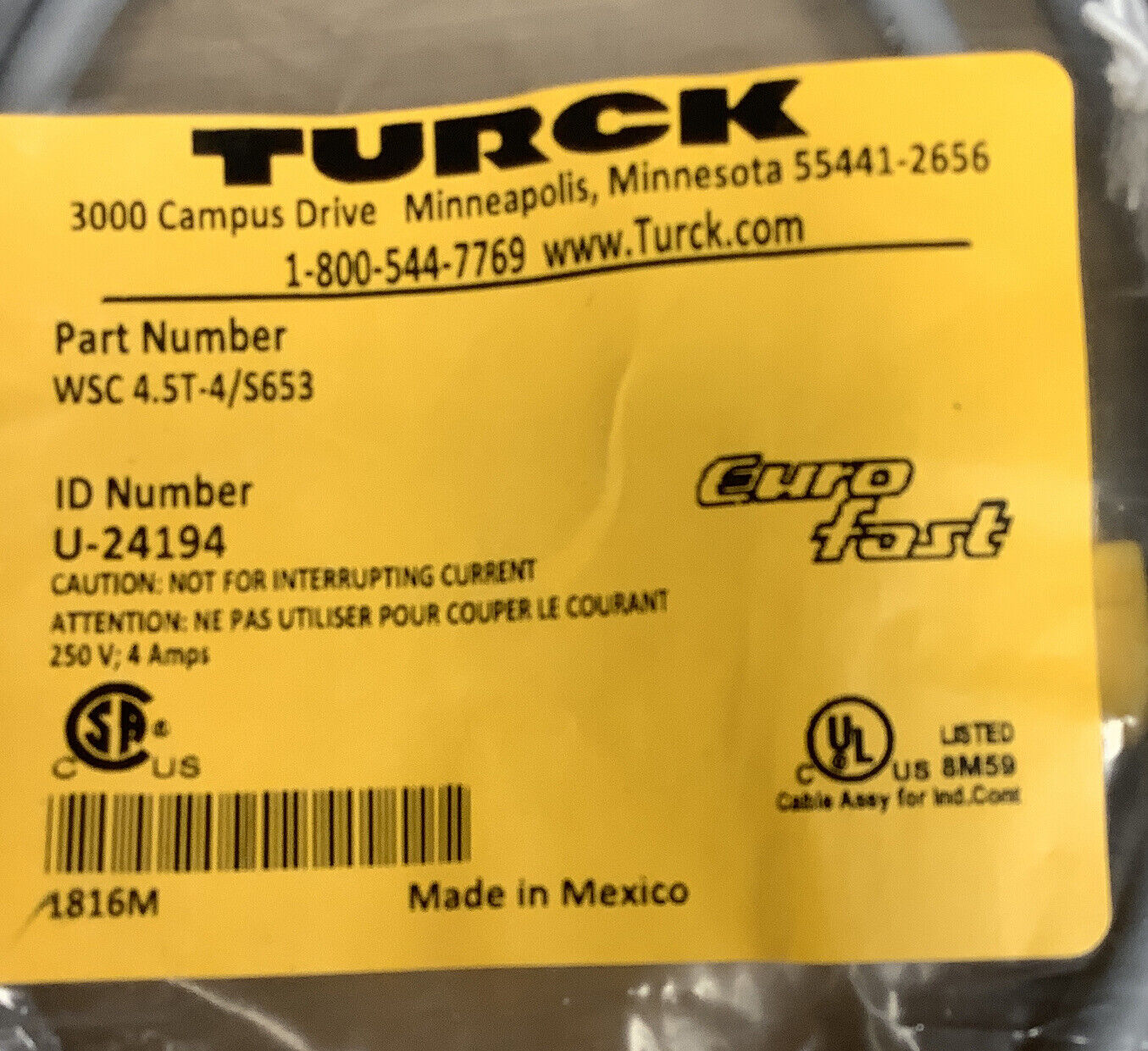 Turck WSC 4.5T-4/S653 ERUO FAST Cable/Cordset U-24194 (GR127) - 0