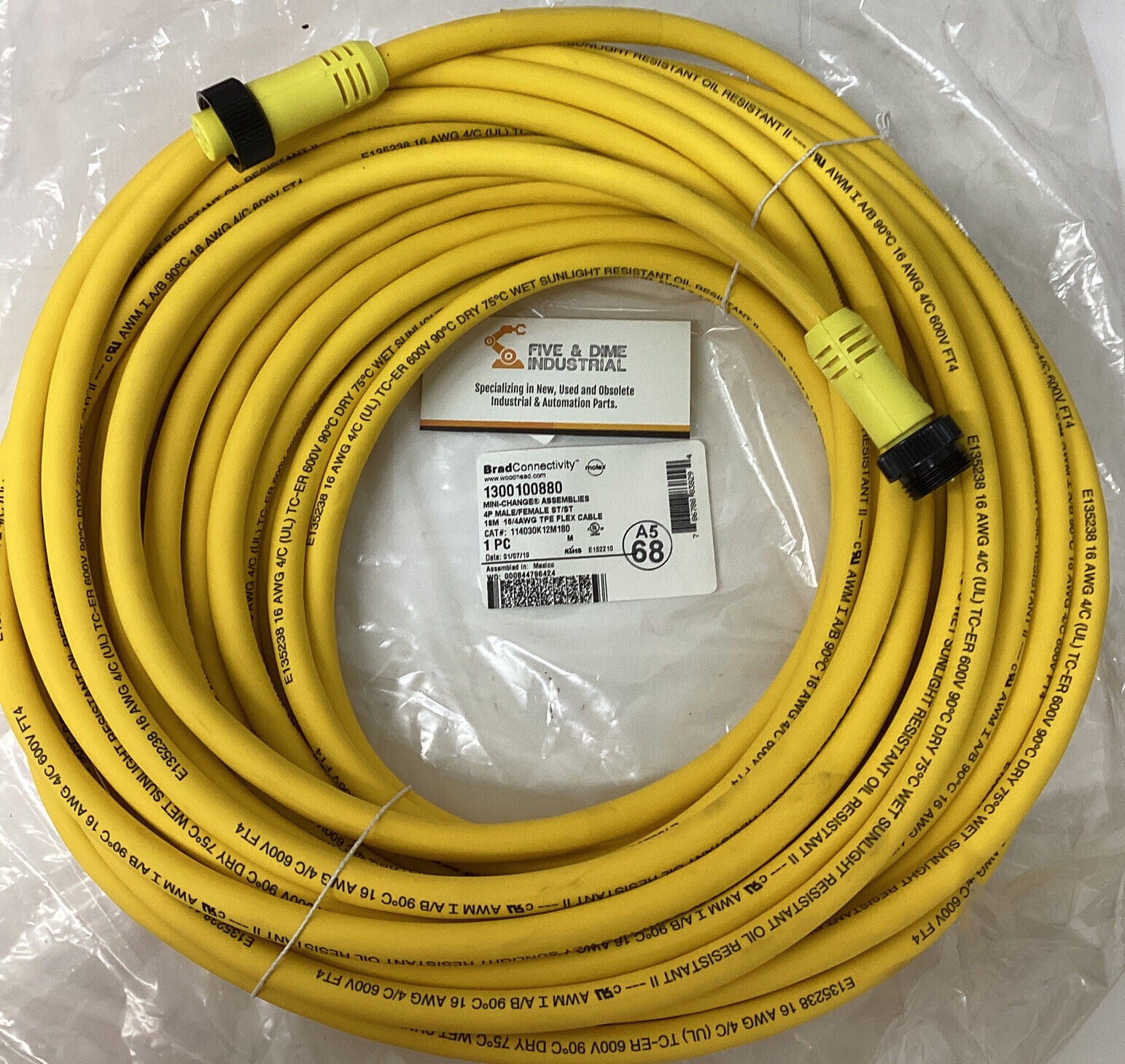 Brad WoodHead 13000100880/114030K12M180 4-Pole Cable Cordset (BK123)