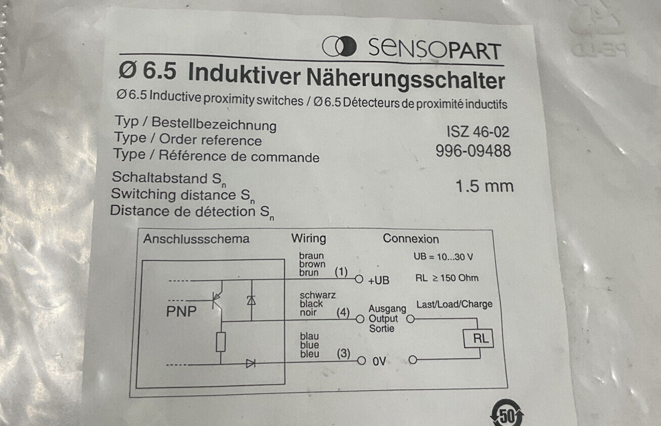 Sensopart 152 4602/996-09488 Inductive Sensor/Switch. 1.5Meters (GR180) - 0