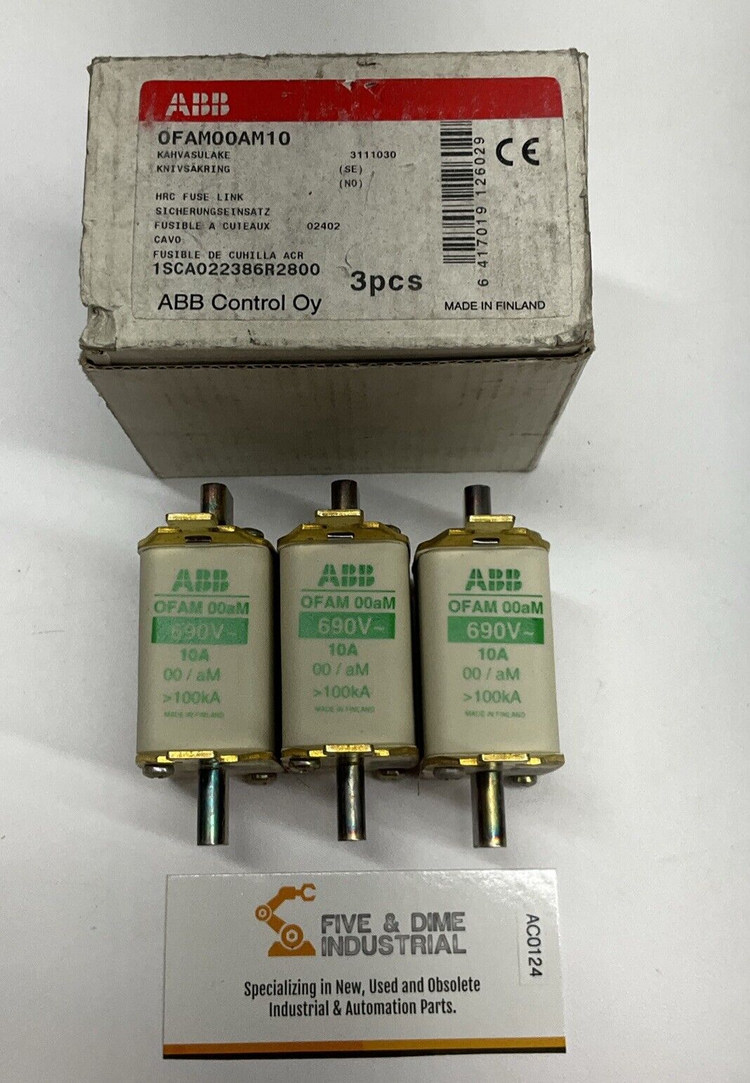 ABB 0FAM00AM10 Box of 3 HRC Fuse Links 10-Amp 690VAC (RE227)