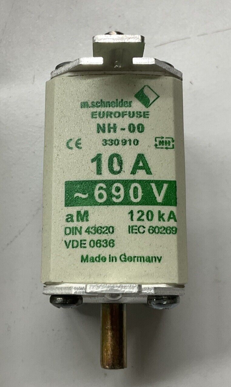 M.Schneider 330910 330-910 NH-00 Gr.00 aM Eurofuse 10A 690VAC Box of 3 (BK169) - 0