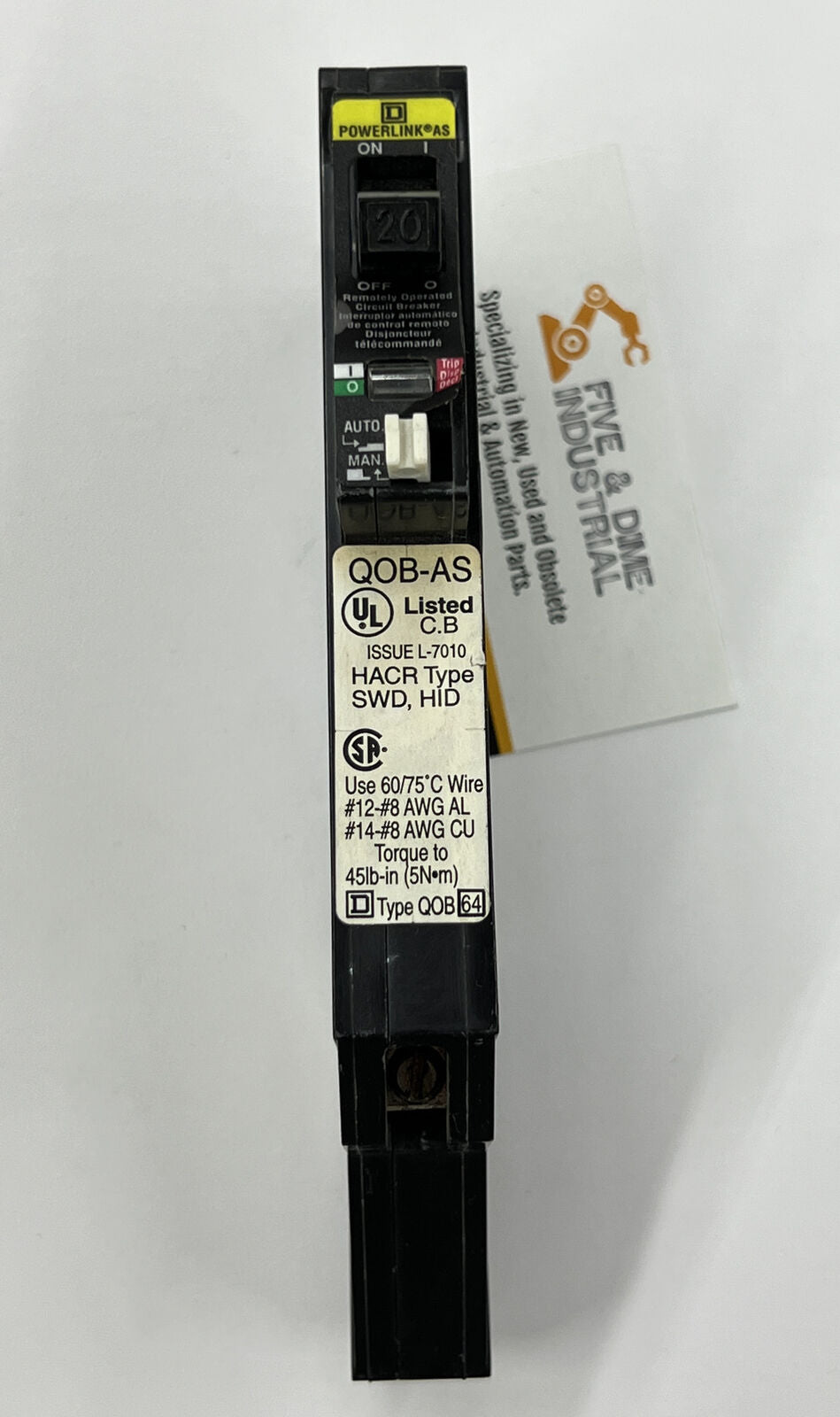Square D QOB120AS Powerlink AS Circuit Breaker 120VAC 20-Amp Single Pole (RE238)