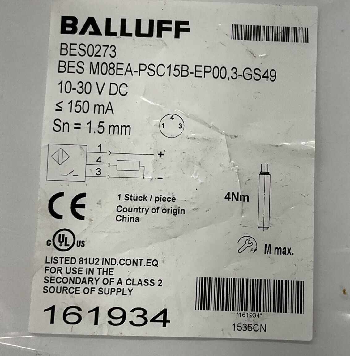 Balluff BES0273 / BES-M08EA-PSC15B-EP00.3-GS49 Sensor (CL206)