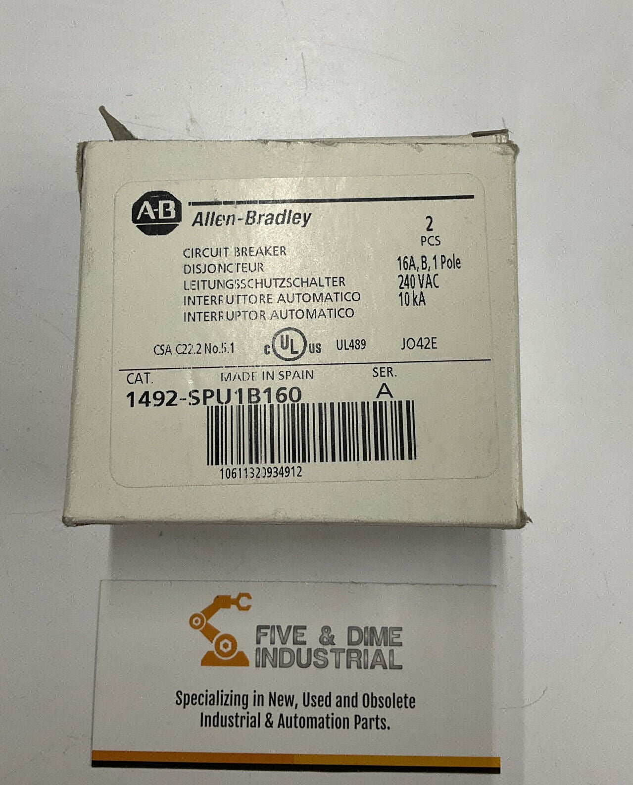 Allen Bradley 1492-SPU1B160 Box of 2 New 16A Circuit Breakers (RE115)