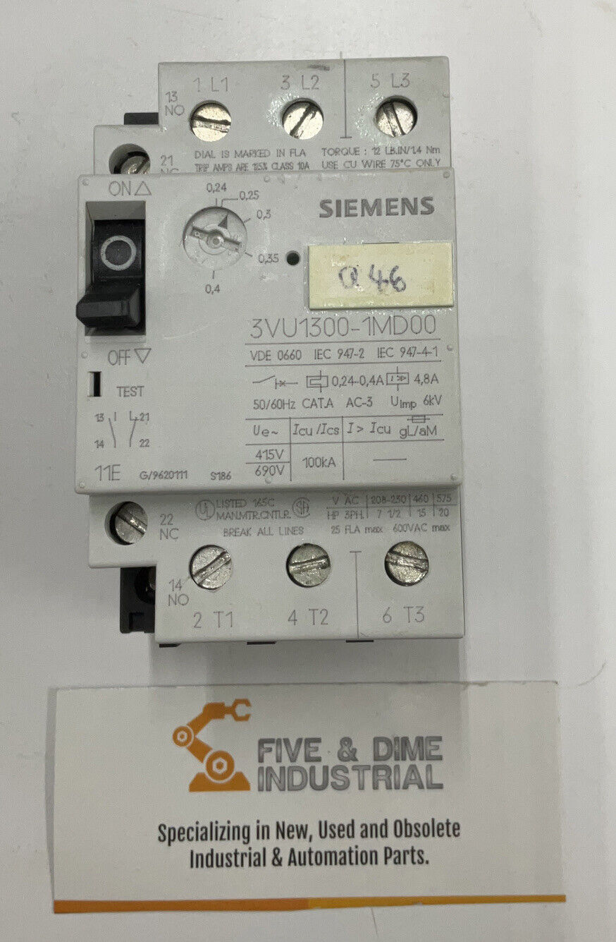 Siemens 3VU1300-1MD00 Circuit Breaker 0.24-0.4A (CL145)